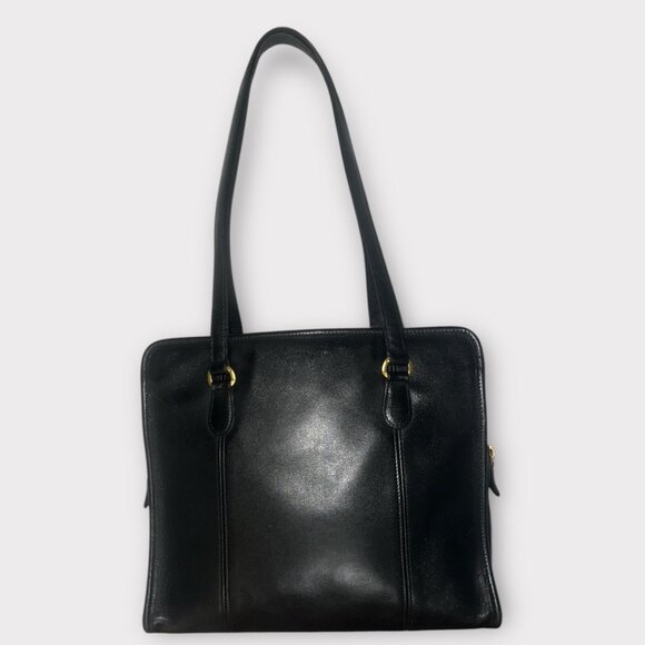 VTG Coach Purse Navy Leather Brass Compartment Tote 9872 Costa Rica Y2K Shopper - Picture 5 of 10